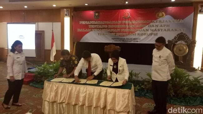 Kemendagri-Polri-Kejaksaan Teken MoU soal Aduan Korupsi