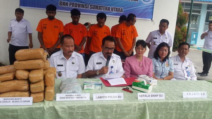 9.900 Butir Ekstasi dan 26,6 Kg Ganja Dimusnahkan BNNP Sumut 