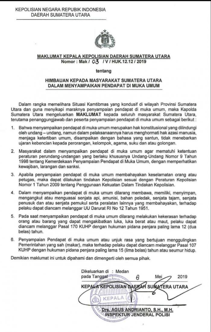 Kapolda Keluarkan Maklumat, Siapapun Mencoba Makar akan Ditindak