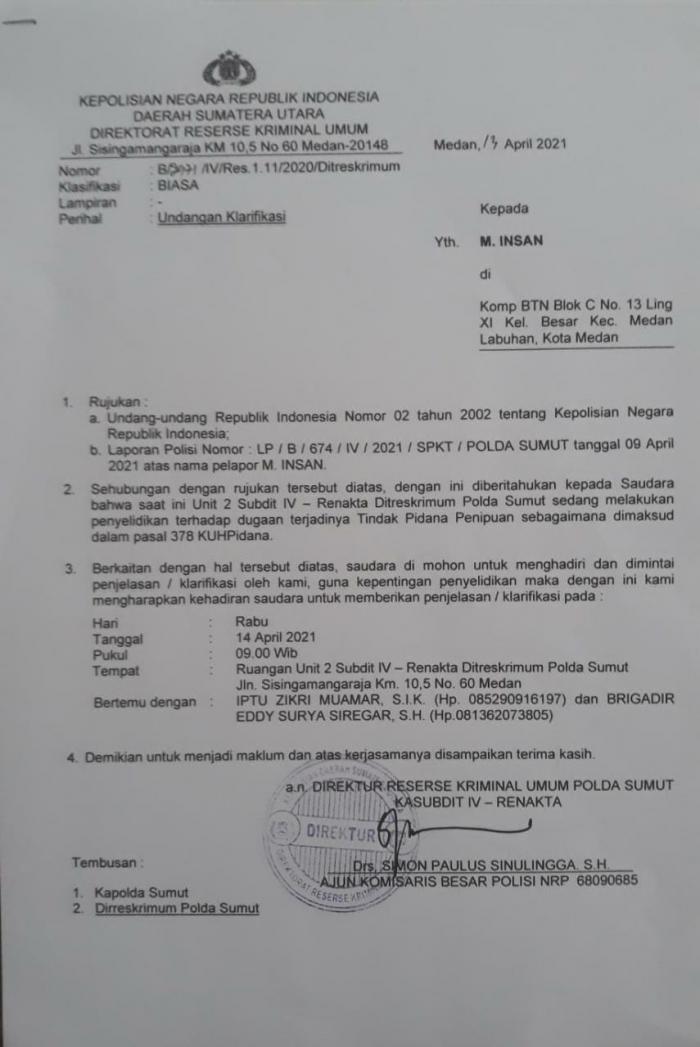 Notaris " Tantang " Panggilan Poldasu