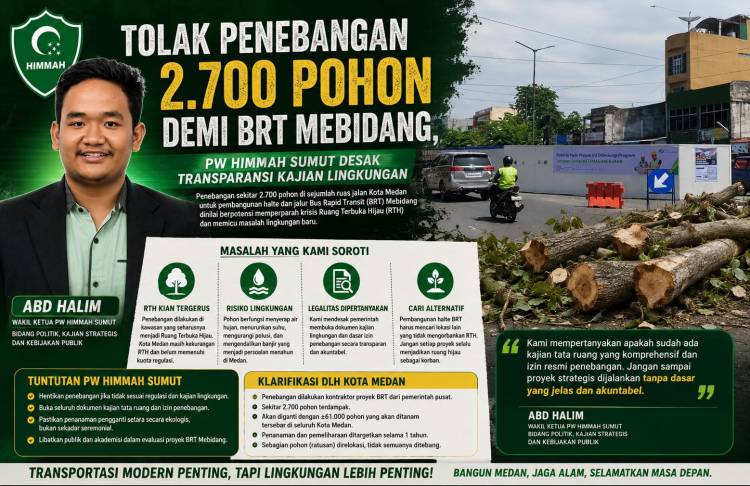 Tolak Penebangan 2.700 Pohon Demi BRT Mebidang, PW HIMMAH Sumut Desak Transparansi Kajian Lingkungan