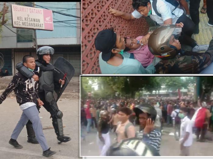 Demo Depan DPRDSU Ricuh, Polisi Tangkapi Pelajar Pelempar Batu