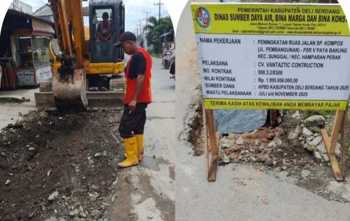 Proyek  Peningkatan  Ruas Jalan Pembangunan Sunggal Deli Serdang Abaikan Aturan